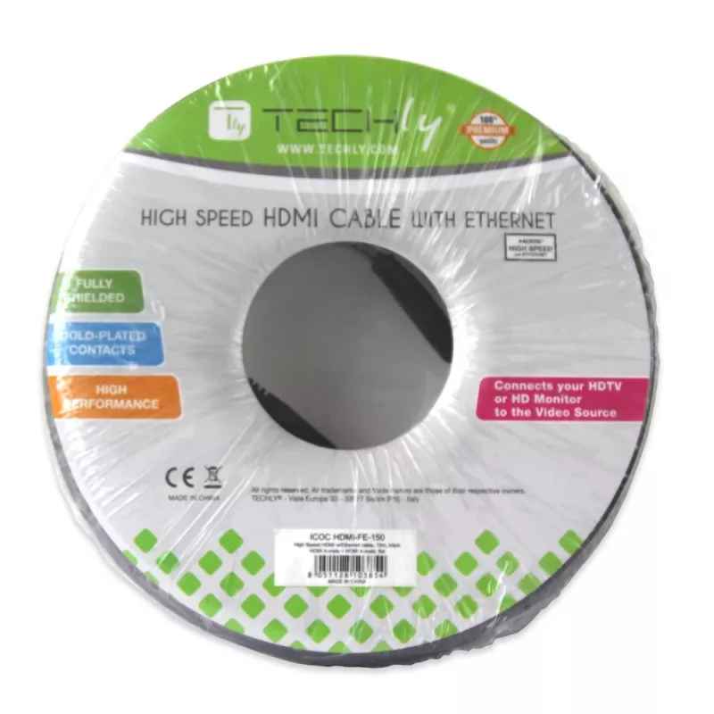 Cabo HDMI High Speed com Ethernet Techly 15m A/A M/M preto ICOC HDMI-4-150