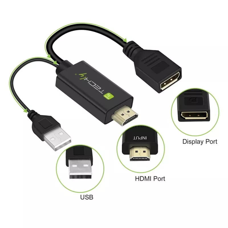 Techly ICOC-HDMI-DP12A adaptador de HDMI para DisplayPort com alimentação USB, 4K 30 Hz