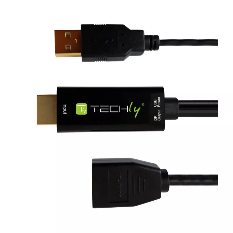 Techly ICOC-HDMI-DP12A adaptador de HDMI para DisplayPort com alimentação USB, 4K 30 Hz