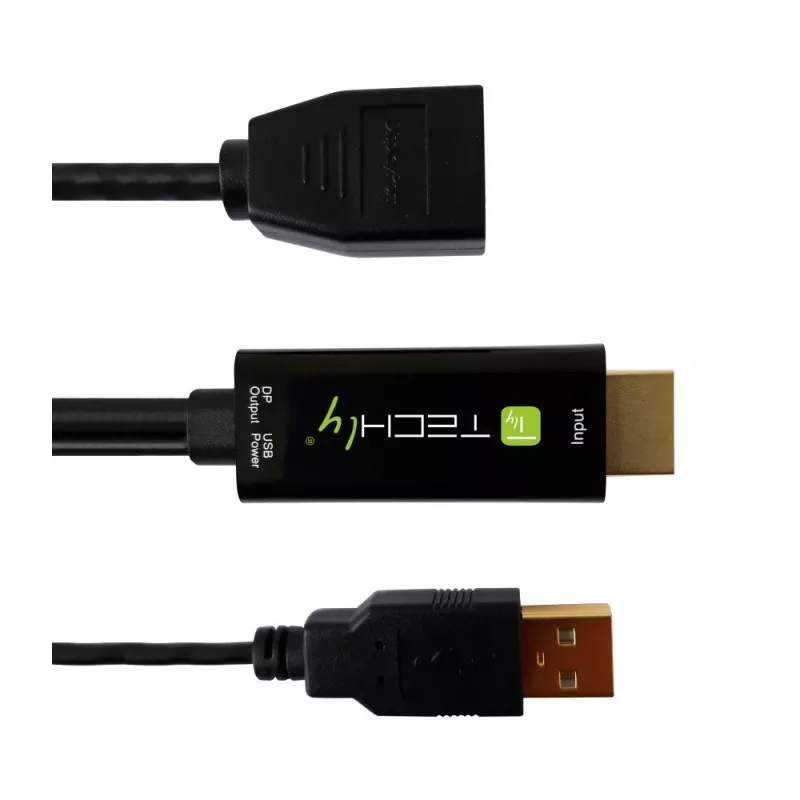 Techly ICOC-HDMI-DP12A adaptador de HDMI para DisplayPort com alimentação USB, 4K 30 Hz