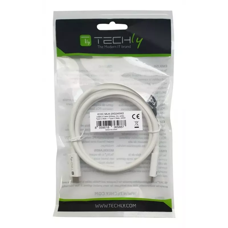Cabo USB Techly ICOC-MU4-20G240W2 USB4 Gen 2x2 2 m USB C branco