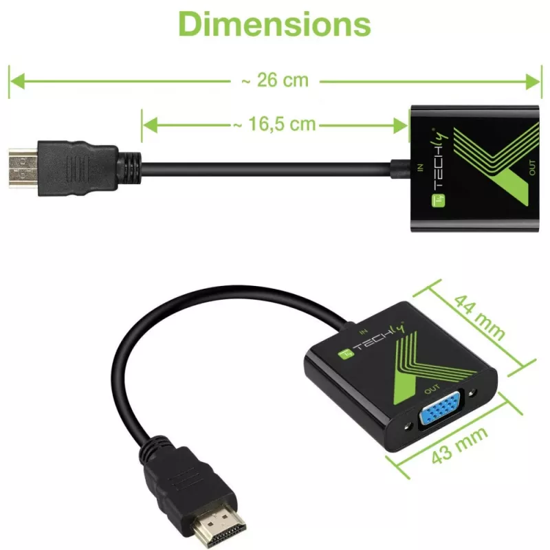 Adaptador conversor de cabo Techly HDMI para VGA com áudio IDATA HDMI-VGA2A