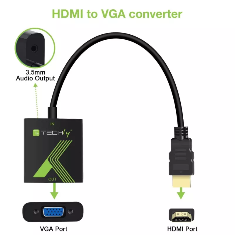 Adaptador conversor de cabo Techly HDMI para VGA com áudio IDATA HDMI-VGA2A