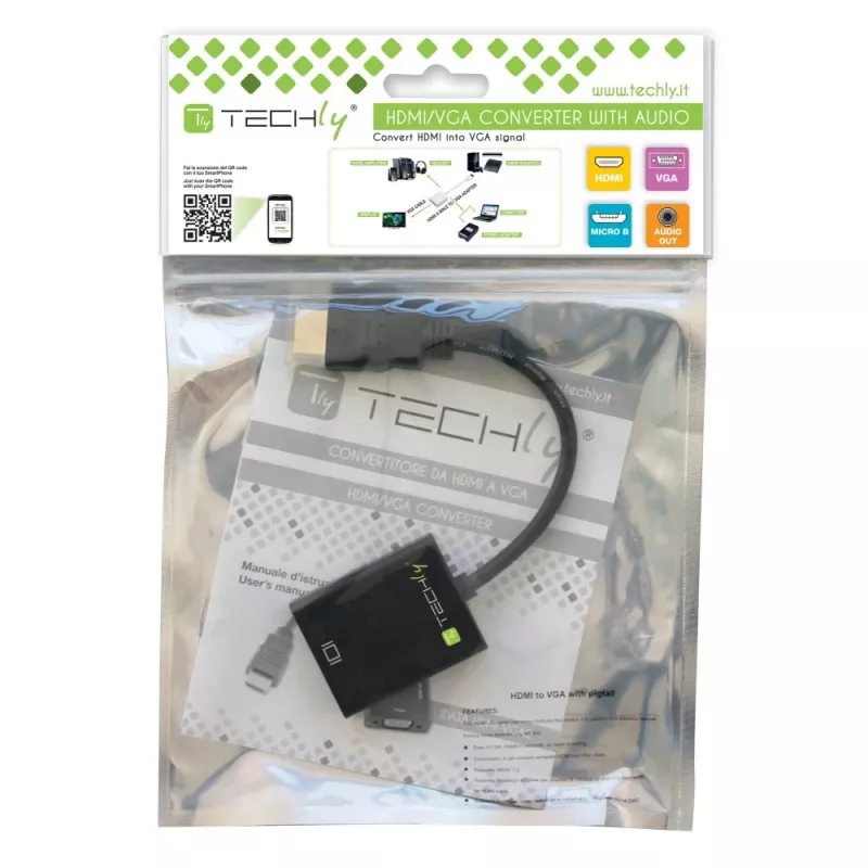 Adaptador conversor de cabo Techly HDMI para VGA com Micro USB e áudio IDATA HDMI-VGA2AU