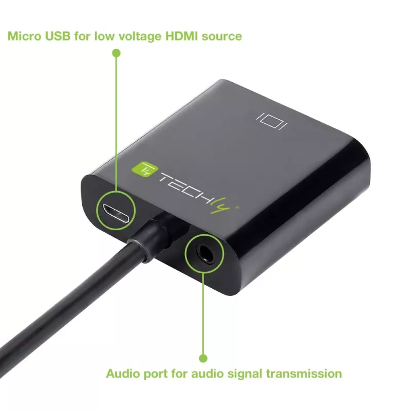 Adaptador conversor de cabo Techly HDMI para VGA com Micro USB e áudio IDATA HDMI-VGA2AU