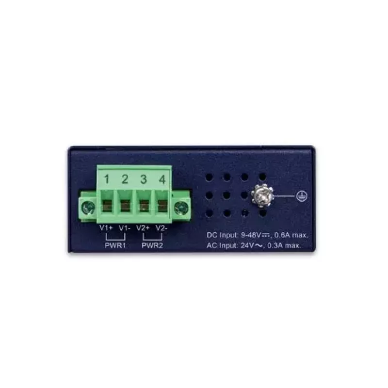 Switch Gigabit Ethernet não gerido PLANET IGS-510TF — 4 x 10/100/1000 Mbps, comutação 10 Gbit/s, 9–48V DC, montagem na parede