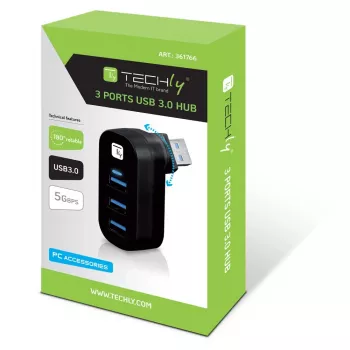 Techly IUSB3-HUB3-ROTB hub de interface USB 3.2 Gen 1 (3.1 Gen 1) Type-A 5000 Mbit/s preto