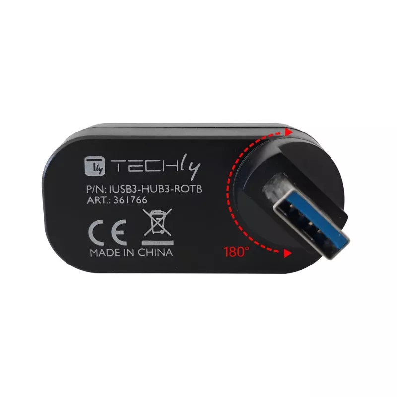 Techly IUSB3-HUB3-ROTB hub de interface USB 3.2 Gen 1 (3.1 Gen 1) Type-A 5000 Mbit/s preto