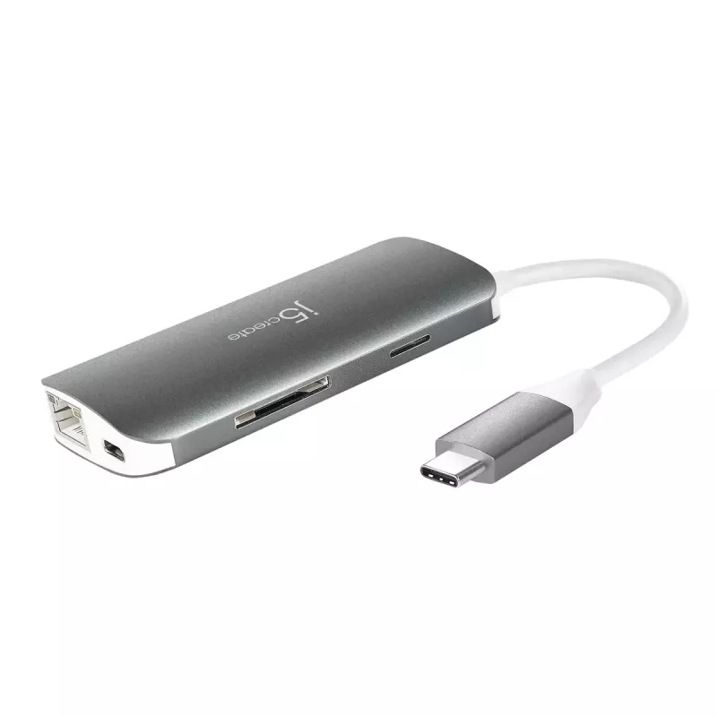 j5create JCD383 adaptador múltiplo USB-C™ 9 em 1, prateado e branco