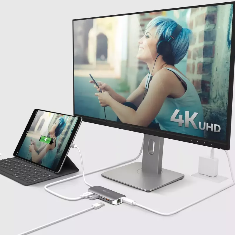 j5create JCD383 adaptador múltiplo USB-C™ 9 em 1, prateado e branco