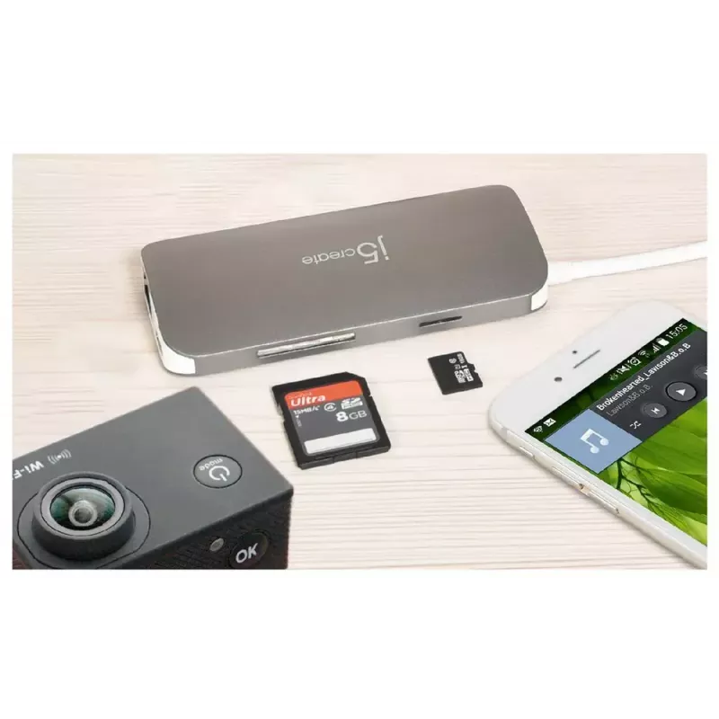 j5create JCD383 adaptador múltiplo USB-C™ 9 em 1, prateado e branco