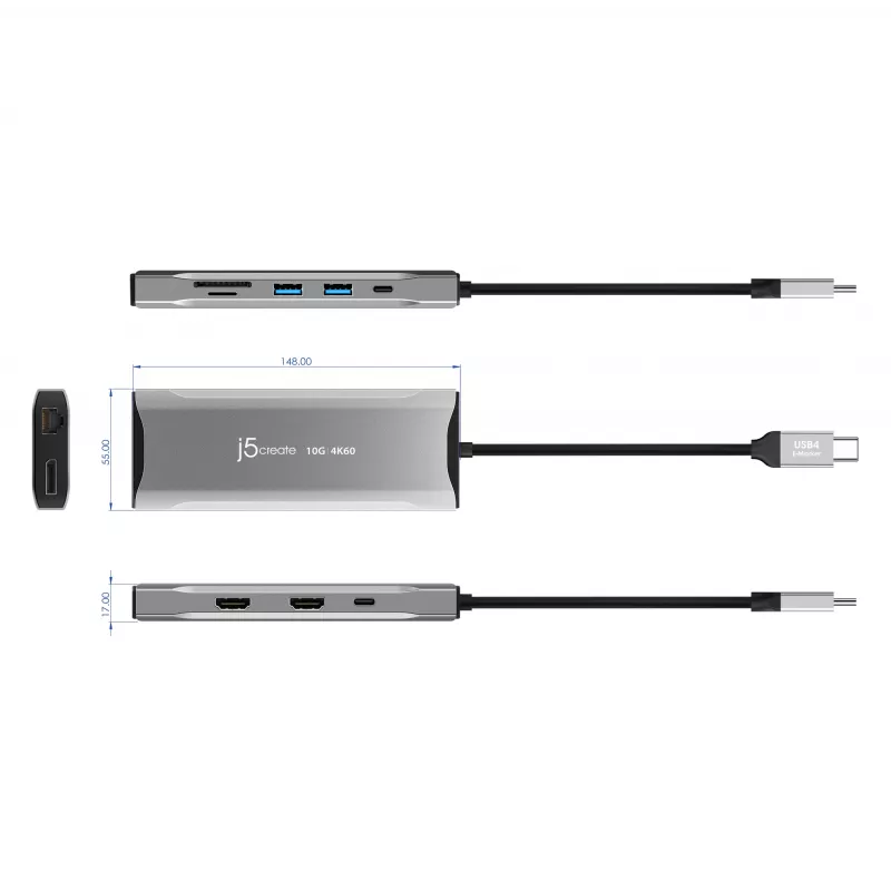 j5create JCD397-N dock mini multi-monitor 4K60 Elite USB-C com fio USB 3.2 Gen 1
