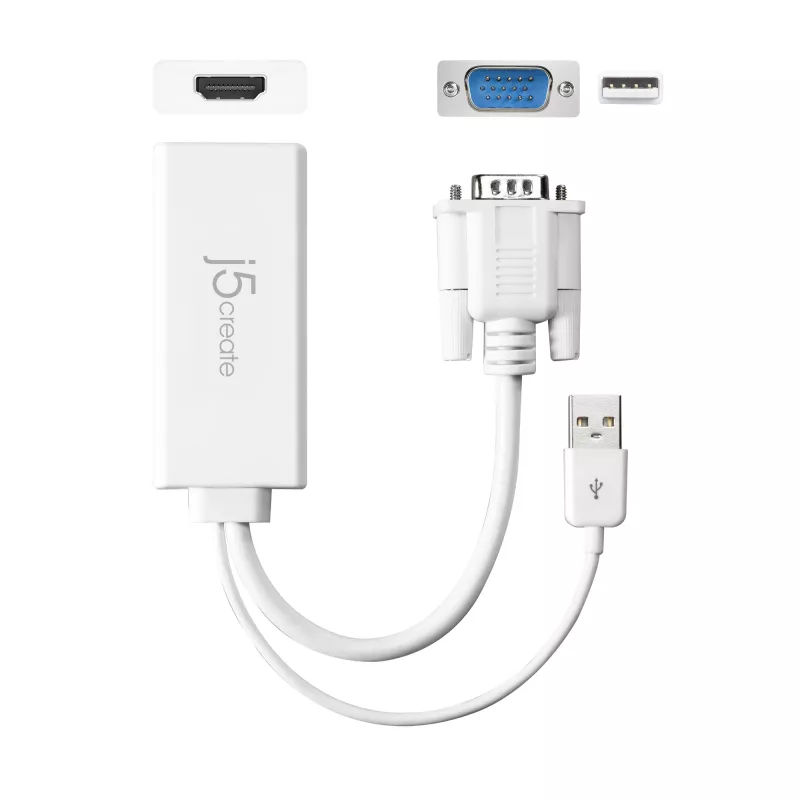 j5create JDA214 adaptador de vídeo-áudio VGA para HDMI branco 0,176 m