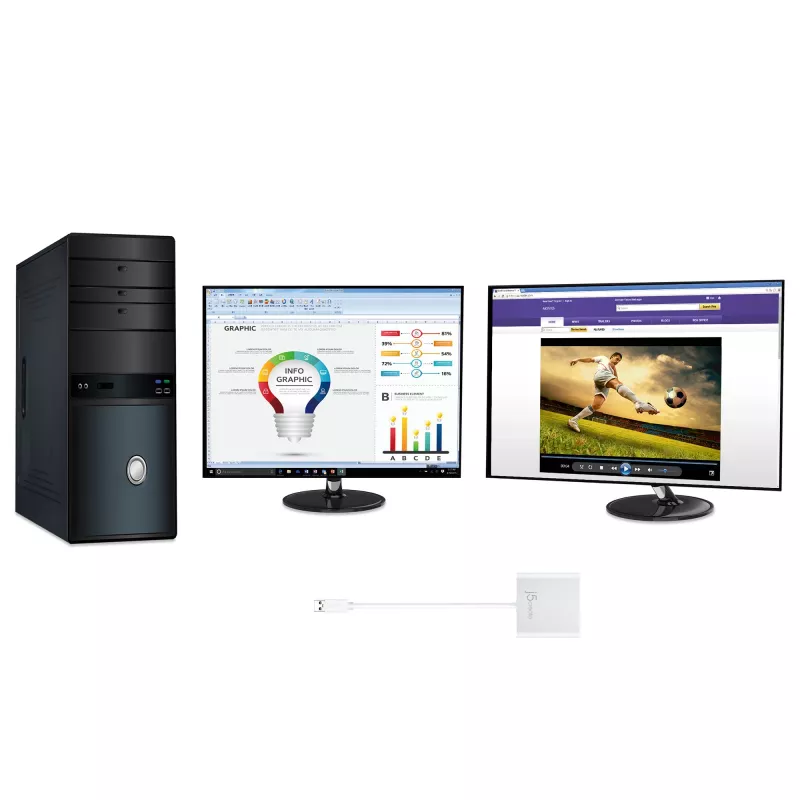 j5create JUA365 adaptador multi-monitor USB™ 3.0 para HDMI duplo, prateado