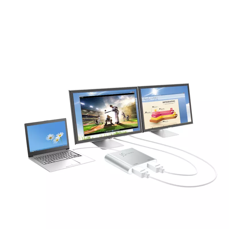 j5create JUA365 adaptador multi-monitor USB™ 3.0 para HDMI duplo, prateado