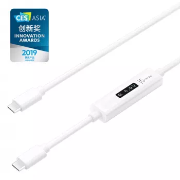 j5create JUCP14 cabo USB-C™ 2.0 para USB-C™ com medidor de potência OLED dinâmico, branco, 1,2 m