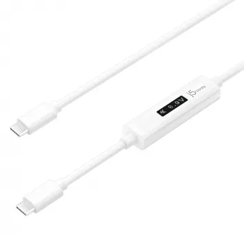 j5create JUCP14 cabo USB-C™ 2.0 para USB-C™ com medidor de potência OLED dinâmico, branco, 1,2 m