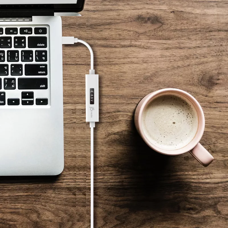 j5create JUCP14 cabo USB-C™ 2.0 para USB-C™ com medidor de potência OLED dinâmico, branco, 1,2 m