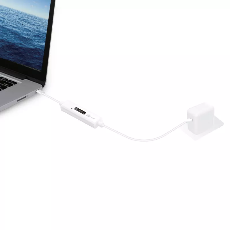j5create JUCP14 cabo USB-C™ 2.0 para USB-C™ com medidor de potência OLED dinâmico, branco, 1,2 m