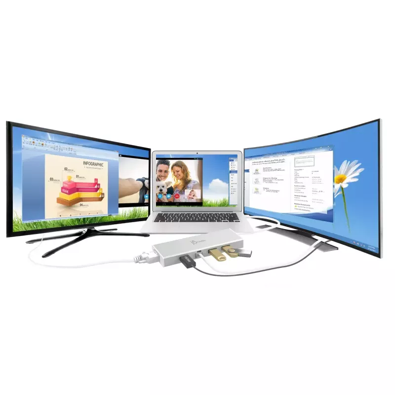 j5create JUD380 dock mini USB™ 3.0, 1x HDMI e 3x portas USB, prateado