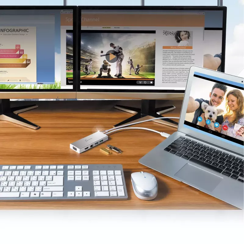 j5create JUD380 dock mini USB™ 3.0, 1x HDMI e 3x portas USB, prateado