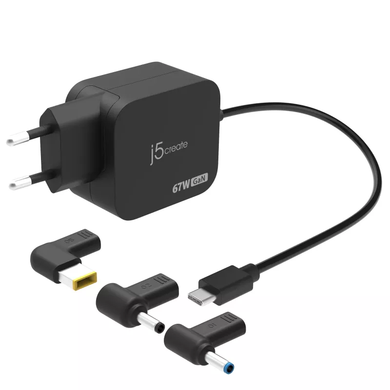 j5create JUP1565DCE3A-EN carregador mini GaN PD USB-C® 67W com 3 tipos de fichas DC - UE