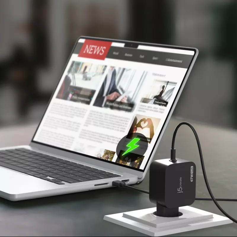 j5create JUP1565DCE3A-EN carregador mini GaN PD USB-C® 67W com 3 tipos de fichas DC - UE
