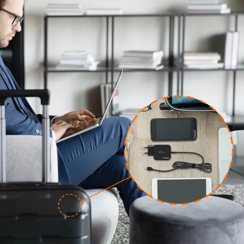 j5create JUP1565DCE3A-EN carregador mini GaN PD USB-C® 67W com 3 tipos de fichas DC - UE