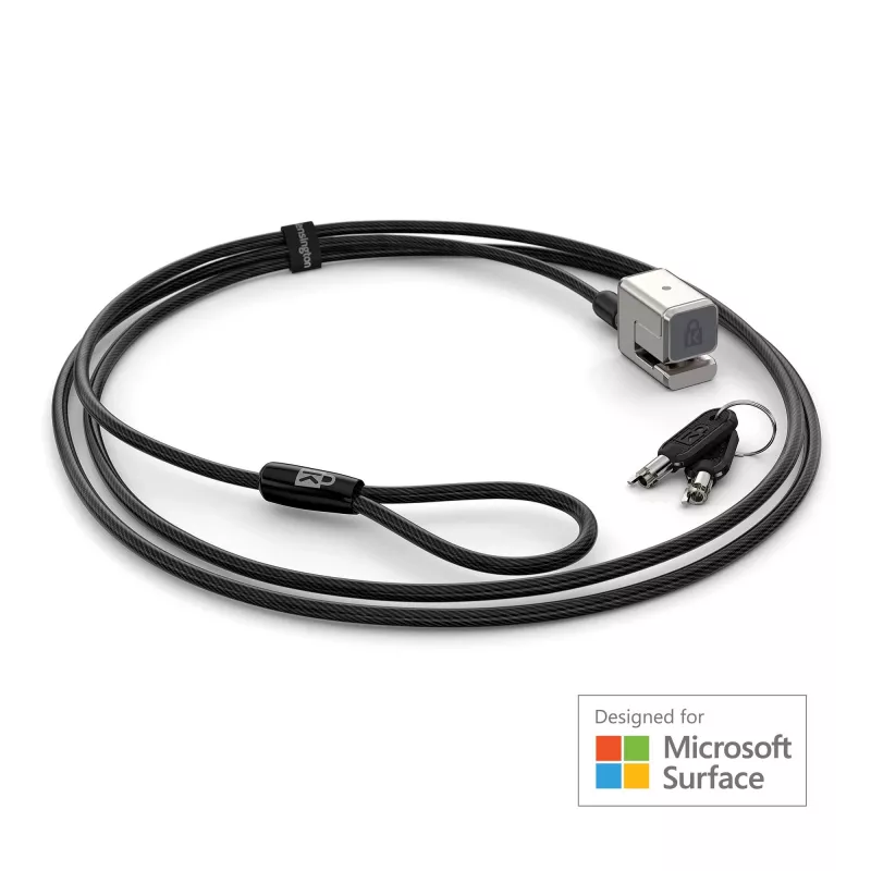 Cadeado de cabo com chave Kensington para Surface Pro e Surface Go, 1,8 m, Kensington, chave, aço carbono, preto, prateado