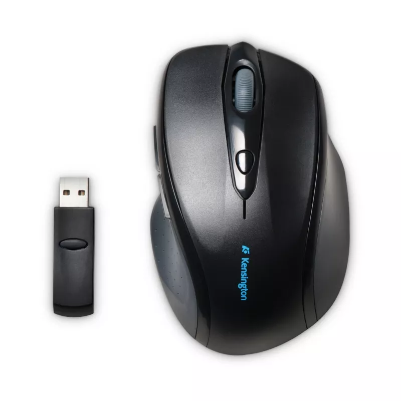Rato sem fios Kensington Pro Fit tamanho completo, ambidestro, ótico, RF wireless, 1600 DPI, preto