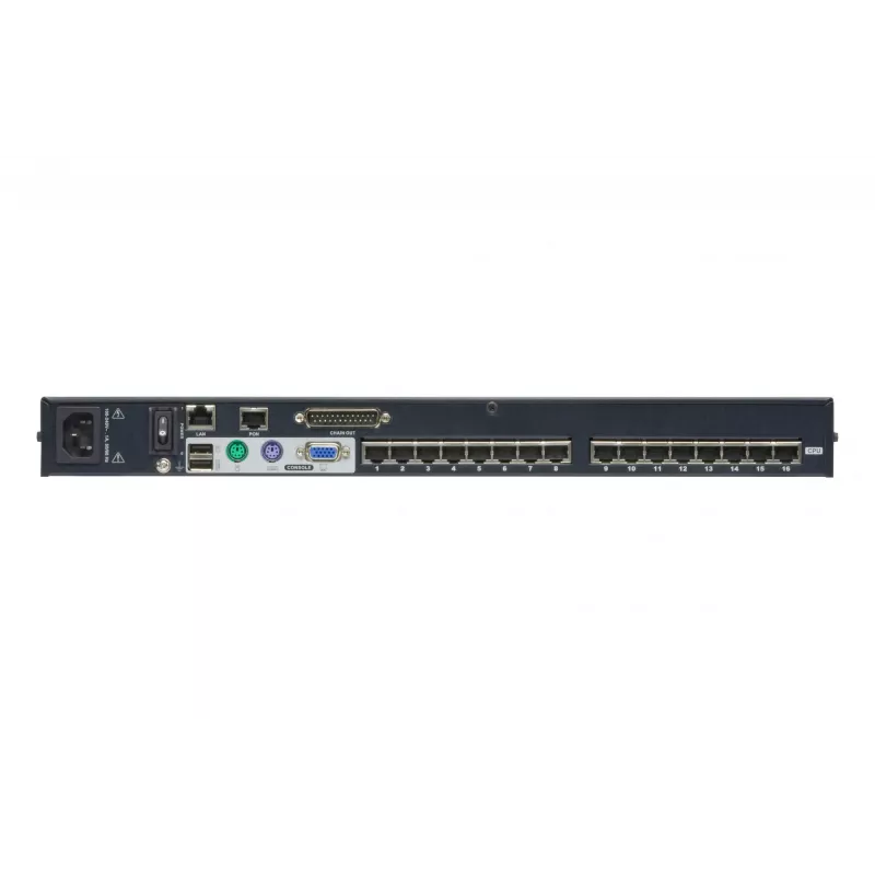 ATEN ALTUSEN KH1516AI-AX-G comutador KVM pela rede de 16 portas Cat5e, PS/2/USB, 1600 x 1200, Ethernet integrado, montagem em rack 1U, 12,5 W, preto