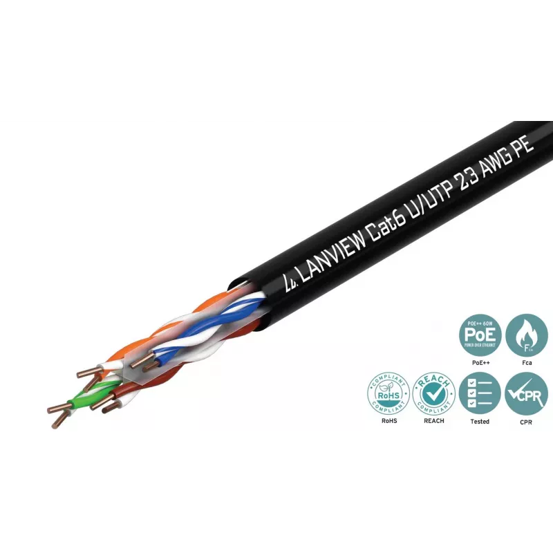 Cabo de rede Lanview LVN122151 preto 305 m Cat6 U/UTP UTP 10000 Mbit/s