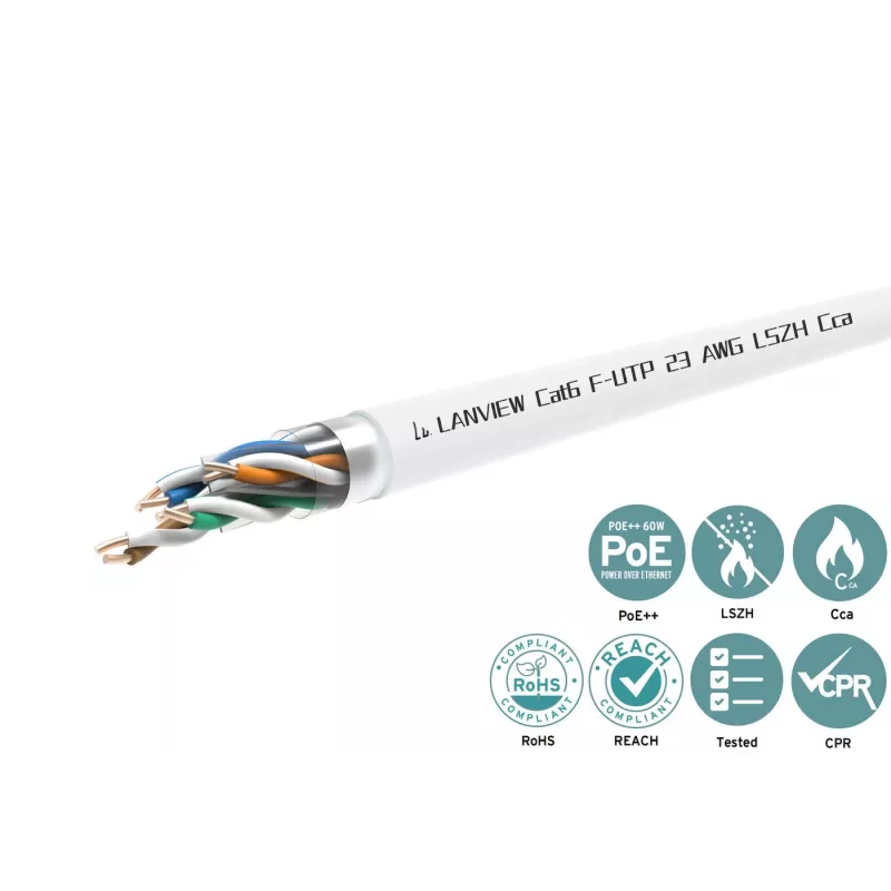 Cabo de rede Cat6 F-UTP 4x2xAWG23 LSZH branco 500m,
