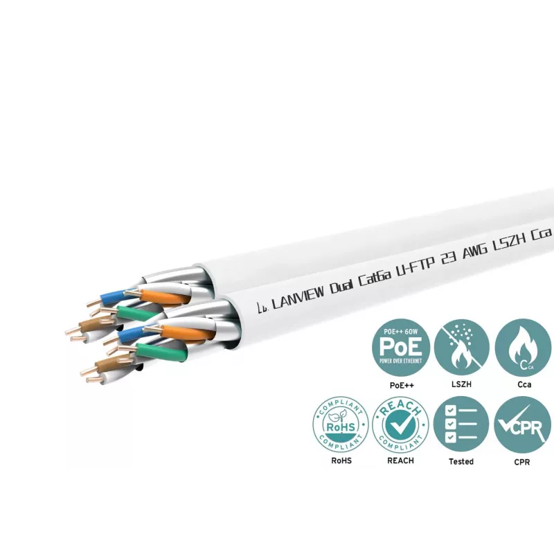 Cabo de rede duplo Cat6a U-FTP 4x2xAWG23 LSZH branco