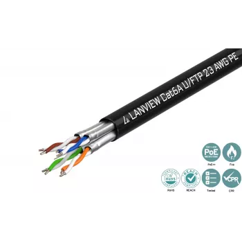 Lanview LVN122445 cabo de rede Cat6a U-FTP 4x2xAWG23, 500 m, preto