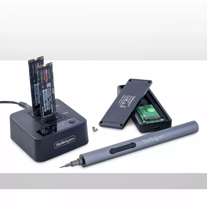 StarTech.com M2-HDD-DUPLICATOR-N1 duplicador e dock autónomo 1:1 para unidades M.2 NVMe (PCIe), até 90 GB/min, USB-C 20 Gbps, de dois compartimentos, em conformidade com TAA