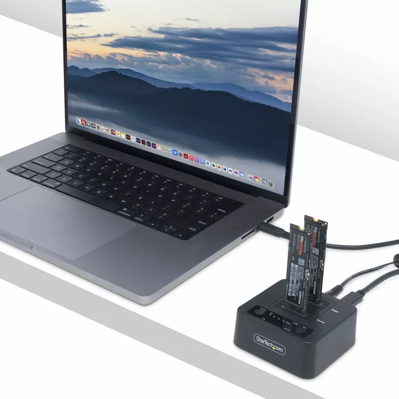 StarTech.com M2-HDD-DUPLICATOR-N1 duplicador e dock autónomo 1:1 para unidades M.2 NVMe (PCIe), até 90 GB/min, USB-C 20 Gbps, de dois compartimentos, em conformidade com TAA