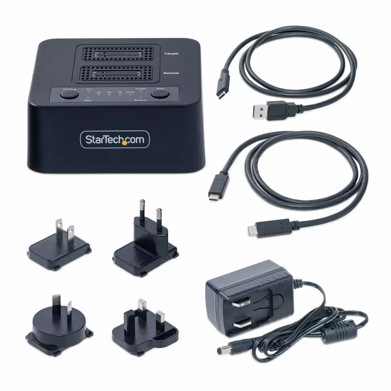 StarTech.com M2-HDD-DUPLICATOR-N1 duplicador e dock autónomo 1:1 para unidades M.2 NVMe (PCIe), até 90 GB/min, USB-C 20 Gbps, de dois compartimentos, em conformidade com TAA