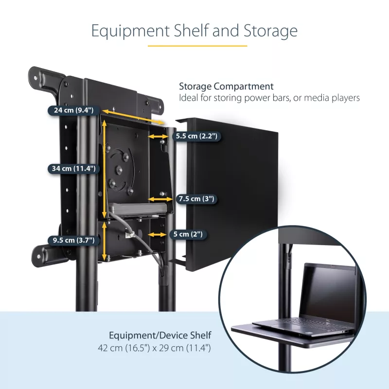 StarTech.com Carrinho de TV móvel - Suporte de TV rolante portátil para ecrã VESA de 37-70 polegadas (154lb/70kg) - Suporte de TV com prateleira e compartimento de arrumação - Ecrã giratório/inclinável - Suporte de TV universal sobre rodas