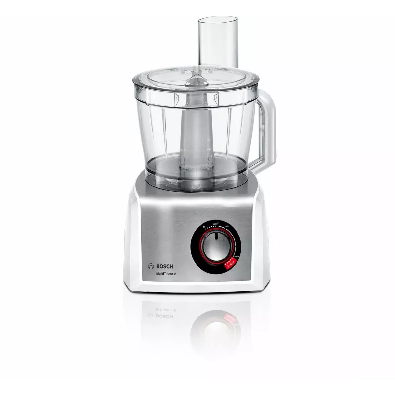 Robot de cozinha Bosch MC812S814, 1250 W, taça de 3,9 l, Aço inoxidável/Branco, velocidade contínua, botão rotativo