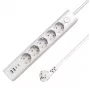 Régua de tomadas Schuko com 5 portas USB e interruptor 1,5 m, branca