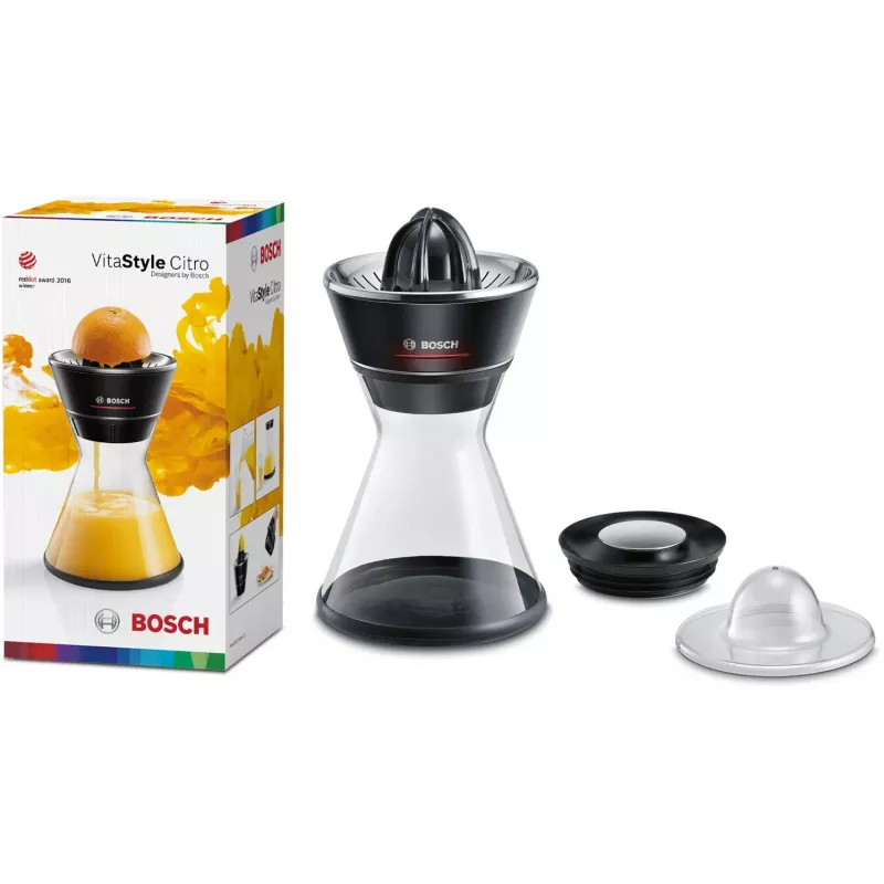 Espremedor de citrinos Bosch MCP72GPB — espremedor elétrico, aço inoxidável, recipiente de sumo de 1 litro, preto
