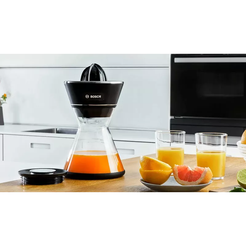 Espremedor de citrinos Bosch MCP72GPB — espremedor elétrico, aço inoxidável, recipiente de sumo de 1 litro, preto