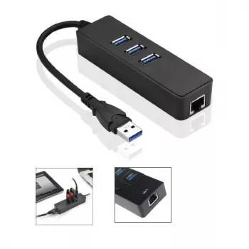 Microconnect MC-USB3.0HUBWETH dock/replicador de portas para portátil USB 3.2 Gen 1 (3.1 Gen 1) Type-A preto