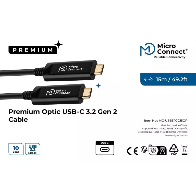 Microconnect MC-USB3.1C15OP cabo USB USB 3.2 Gen 2 (3.1 Gen 2) 15 m USB C preto