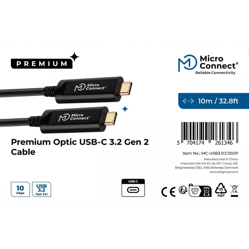 Microconnect MC-USB3.1CC10OP cabo USB USB 3.2 Gen 2 (3.1 Gen 2) 10 m USB C preto
