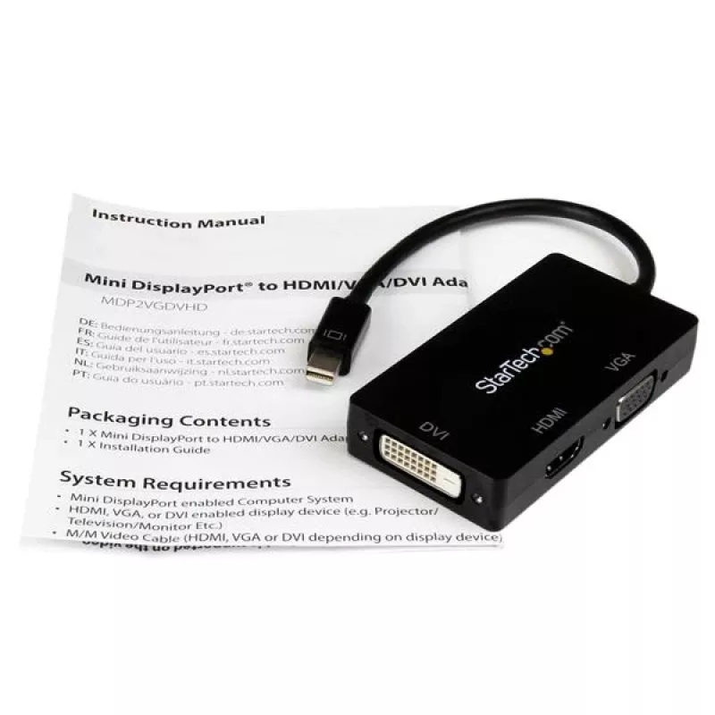 Adaptador A/V de viagem StarTech.com: conversor 3-em-1 Mini DisplayPort para VGA DVI ou HDMI
