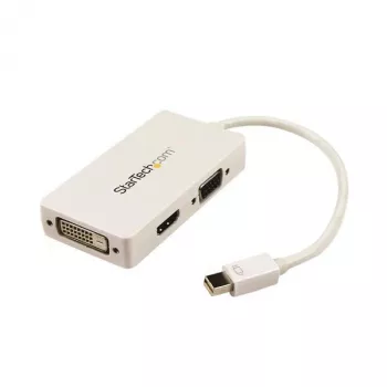 Adaptador A/V de viagem StarTech.com: conversor 3-em-1 Mini DisplayPort para VGA DVI ou HDMI - branco