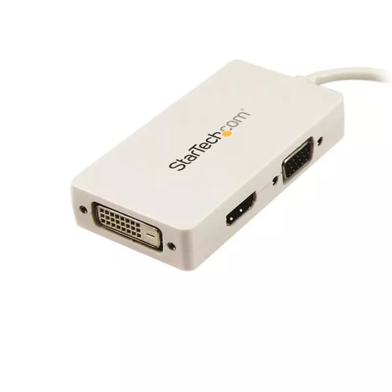 Adaptador A/V de viagem StarTech.com: conversor 3-em-1 Mini DisplayPort para VGA DVI ou HDMI - branco