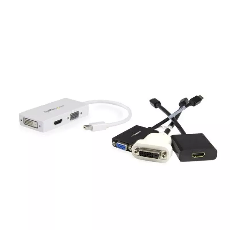 Adaptador A/V de viagem StarTech.com: conversor 3-em-1 Mini DisplayPort para VGA DVI ou HDMI - branco